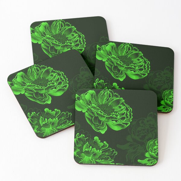 Item preview, Electric Green Peony Art | Japanese Botanical Aesthetic | Gothic Floral Print designed and sold by BatNature.