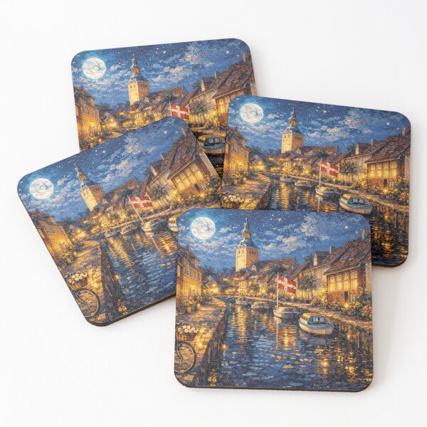 Item preview, Faaborg by night painting, Denmark – A Beautiful place in Europe. designed and sold by GalleryKauffeld.