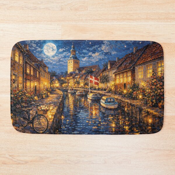 Item preview, Faaborg by night painting, Denmark – A Beautiful place in Europe. designed and sold by GalleryKauffeld.