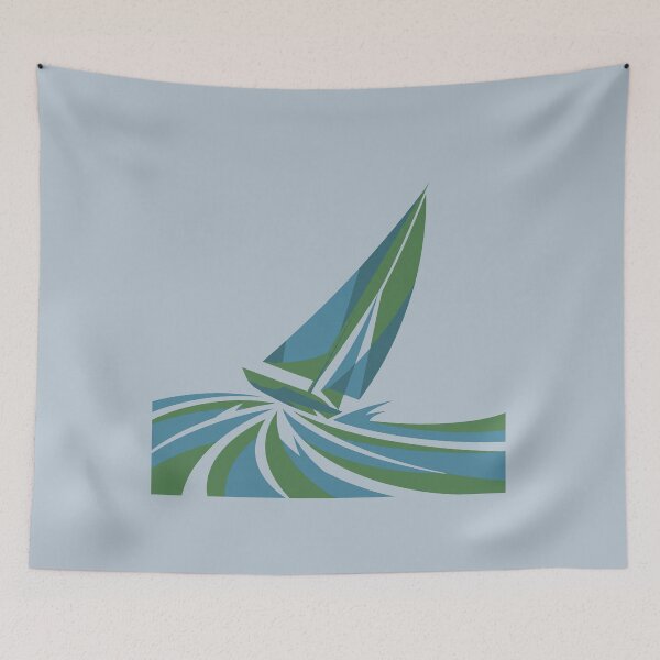 Item preview, Geometric Sailboat Ocean Waves Modern Vector Sailing Art designed and sold by KiwiRider.