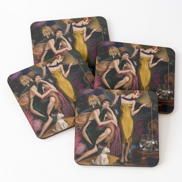 Item preview, Catching Goldfish - Art Deco Illustration Flapper Women Print for Vintage Art Lovers designed and sold by RickE.