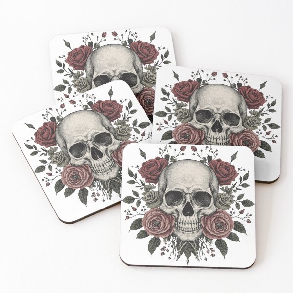 Item preview, Gothic Skull with Roses | Vintage Floral Skeleton Illustration designed and sold by muhammadkhafidh.