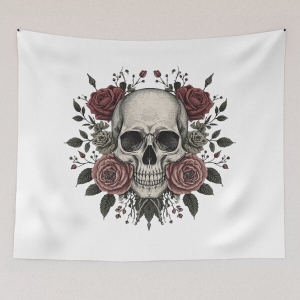 Item preview, Gothic Skull with Roses | Vintage Floral Skeleton Illustration designed and sold by muhammadkhafidh.