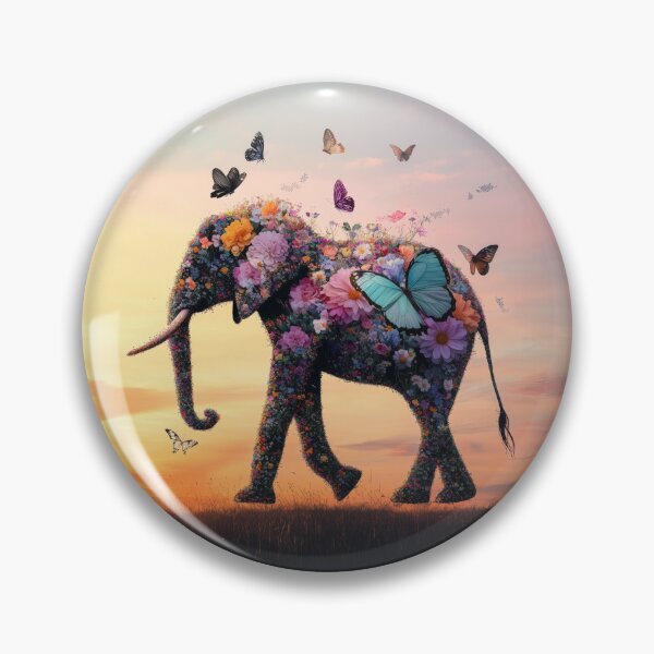 Item preview, Vintage Elephant Silhouette Made of Flowers and Butterflies  designed and sold by Soft Oddity.