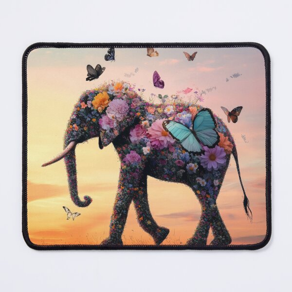 Item preview, Vintage Elephant Silhouette Made of Flowers and Butterflies designed and sold by Soft Oddity.