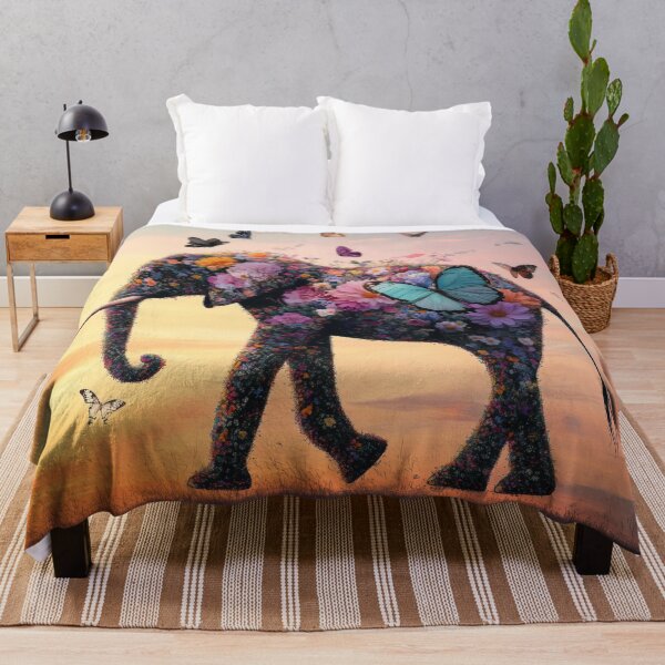 Item preview, Vintage Elephant Silhouette Made of Flowers and Butterflies designed and sold by Soft Oddity.