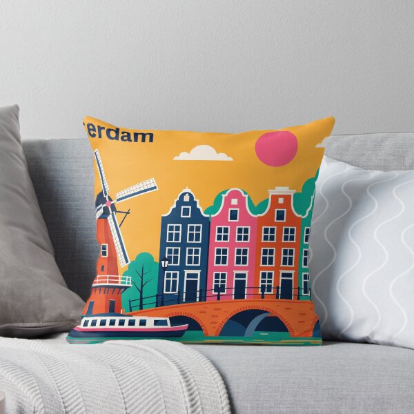 Item preview, Amsterdam Windmill Canal Colorful Modern Illustration designed and sold by JIGUWORLD.