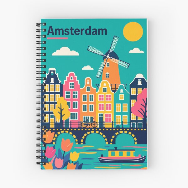Item preview, Amsterdam Windmill Canal Colorful Modern Illustration designed and sold by JIGUWORLD.