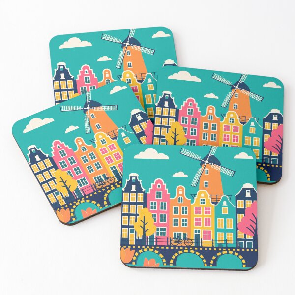 Item preview, Amsterdam Windmill Canal Colorful Modern Illustration designed and sold by JIGUWORLD.