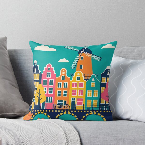 Item preview, Amsterdam Windmill Canal Colorful Modern Illustration designed and sold by JIGUWORLD.