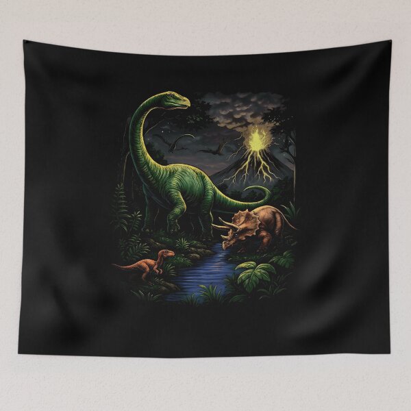 Item preview, Vintage Jurassic Dinosaur Graphic, Retro 90s Prehistoric Art, Triceratops Sauropod Volcano Scene, Nostalgic Dino Gift designed and sold by howsamluca.