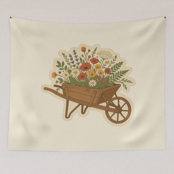 Item preview, Wooden Wheelbarrow Filled With Wildflowers Illustration designed and sold by ITCHAWAWAA.