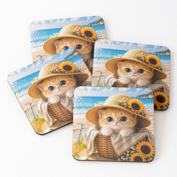Item preview, Orange Kitten in Sunflower Hat Beach Art designed and sold by dreamybyana.