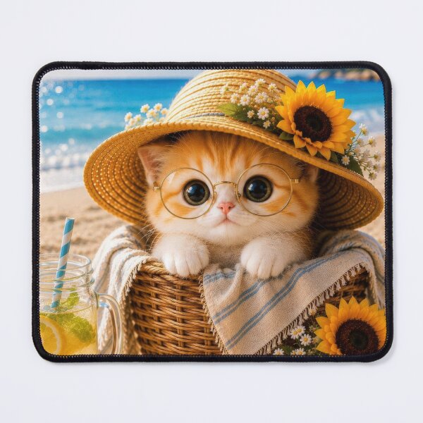 Item preview, Orange Kitten in Sunflower Hat Beach Art designed and sold by dreamybyana.