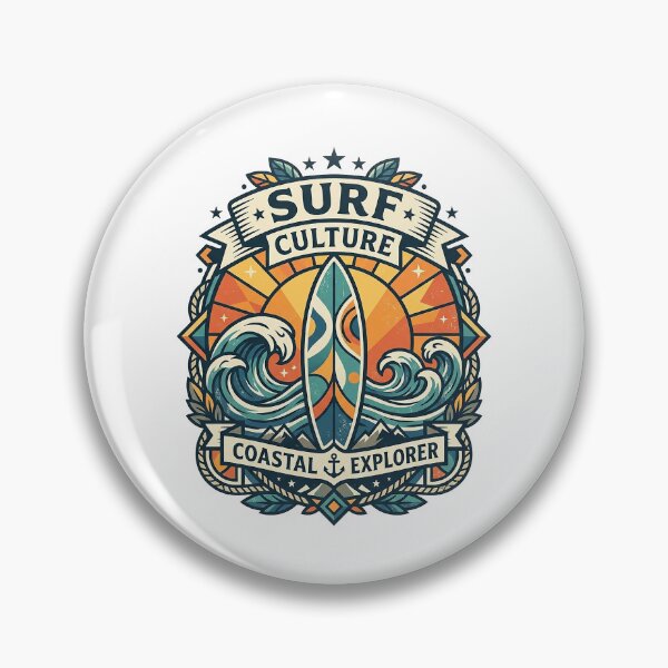 Item preview, Retro Surf Culture Coastal Explorer – Vintage Surfboard Ocean Waves Badge designed and sold by cannsuh.