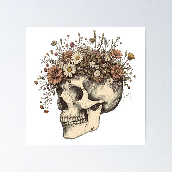 Item preview, Wildflower Skull Illustration | Vintage Botanical Gothic Art designed and sold by muhammadkhafidh.