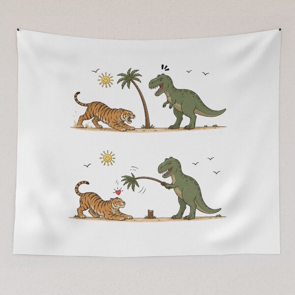 Item preview,  Funny Dinosaur Loves Tiger – Unexpected Prehistoric Romance designed and sold by waikibi ⭐⭐⭐⭐⭐.