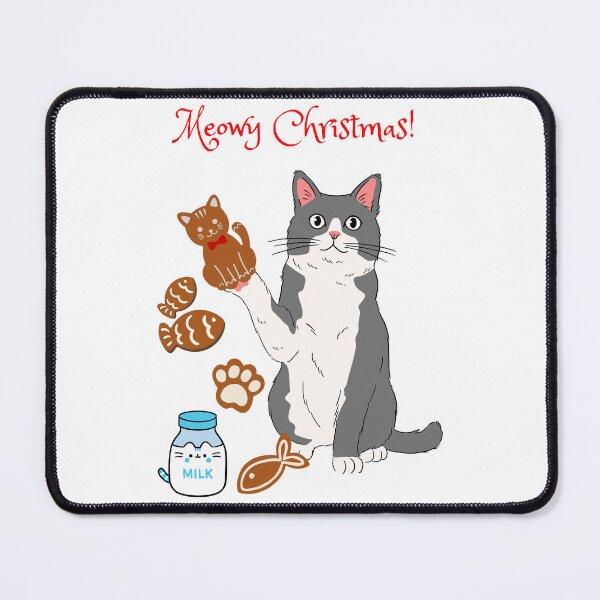 Item preview, Meowy Christmas Gray Cat with Gingerbread Cookies designed and sold by MYCatStuff.