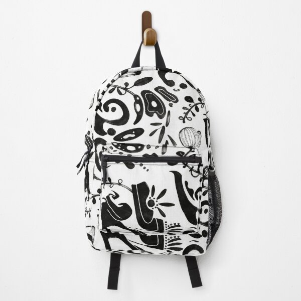 Item preview, Crisp White Whimsical Black Ink Abstract Folk Pattern designed and sold by wissal.studio.