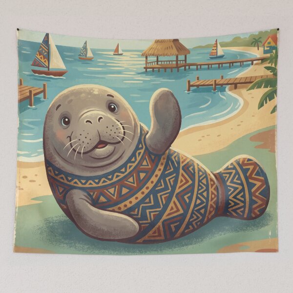 Item preview, Vintage Placencia Manatee Travel Art designed and sold by ZUMERI.