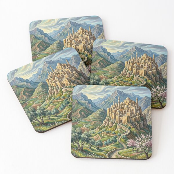 Item preview, MAGICAL CITADEL IN THE MOUNTAINS SPRING LANDSCAPE OIL PAINTING STYLE designed and sold by Curiosiart.