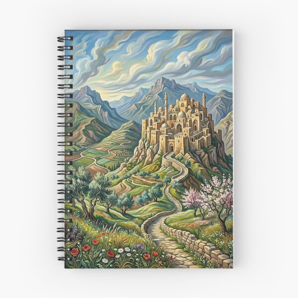 Item preview, MAGICAL CITADEL IN THE MOUNTAINS SPRING LANDSCAPE OIL PAINTING STYLE designed and sold by Curiosiart.