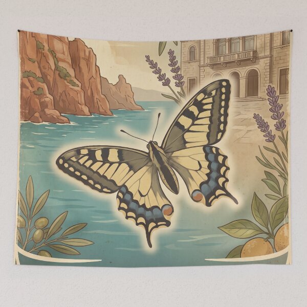 Item preview, Vintage Hvar Island Swallowtail Butterfly Travel Art designed and sold by ZUMERI.