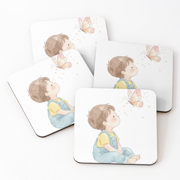 Item preview, Dreamy Little Explorer – Cute Boy and Butterfly Watercolor Illustration designed and sold by AaryaGraphics.
