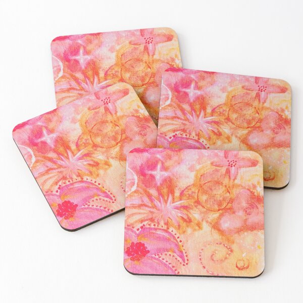 Item preview, Whimsical pink and orange floral art designed and sold by We Are Stardust.