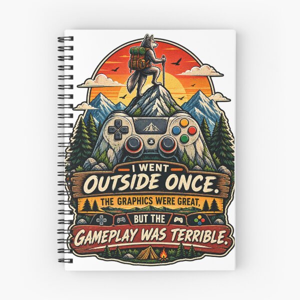 Item preview, I Went Outside Once – Funny Gamer Life Vintage Mountain Controller Design designed and sold by LuxeBuzz.