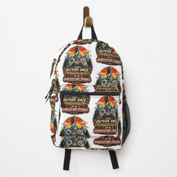 Item preview, I Went Outside Once – Funny Gamer Life Vintage Mountain Controller Design designed and sold by LuxeBuzz.