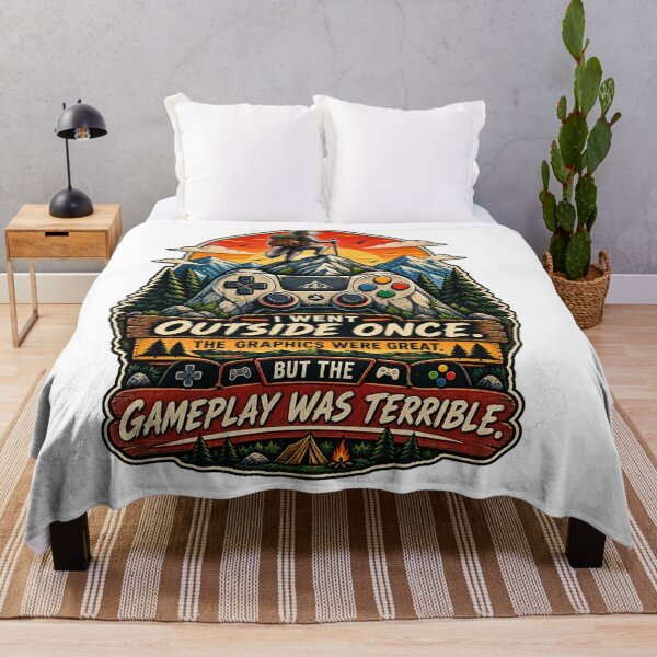 Item preview, I Went Outside Once – Funny Gamer Life Vintage Mountain Controller Design designed and sold by LuxeBuzz.