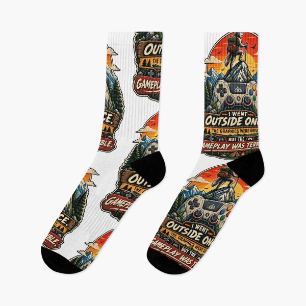 Item preview, I Went Outside Once – Funny Gamer Life Vintage Mountain Controller Design designed and sold by LuxeBuzz.