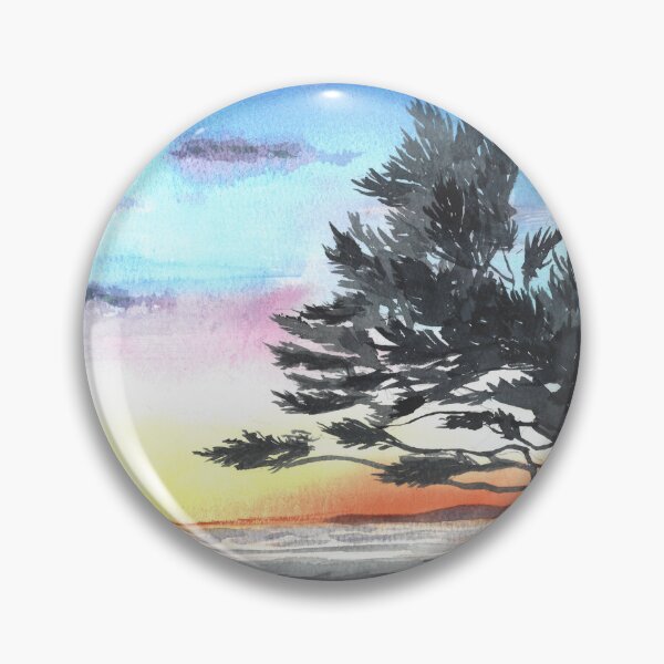 Item preview, Carmel by the Sea Sunset: Cypress Watercolor Art designed and sold by Cobalt Blue Watercolors.