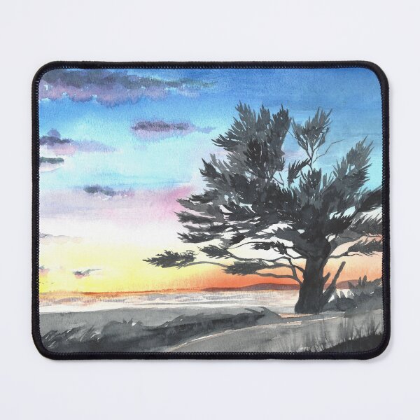 Item preview, Carmel by the Sea Sunset: Cypress Watercolor Art designed and sold by Cobalt Blue Watercolors.