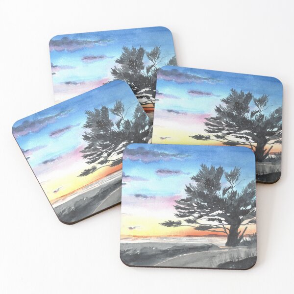 Item preview, Carmel by the Sea Sunset: Cypress Watercolor Art designed and sold by Cobalt Blue Watercolors.