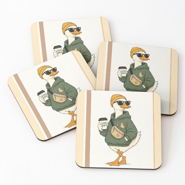 Item preview, Cool Duck with Coffee Sticker | Funny Green Hoodie Duck Illustration designed and sold by littlepiptales.
