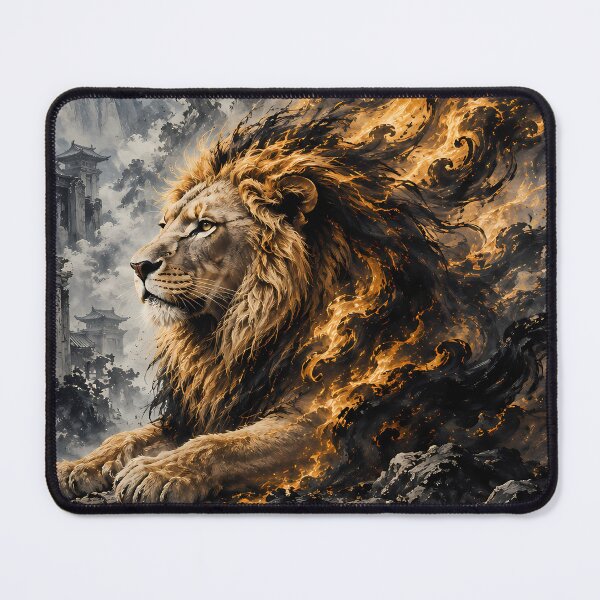 Item preview, Majestic Lion and Fire Phoenix – Black Gold Moonlit Mountain Art designed and sold by ManJiangHong.