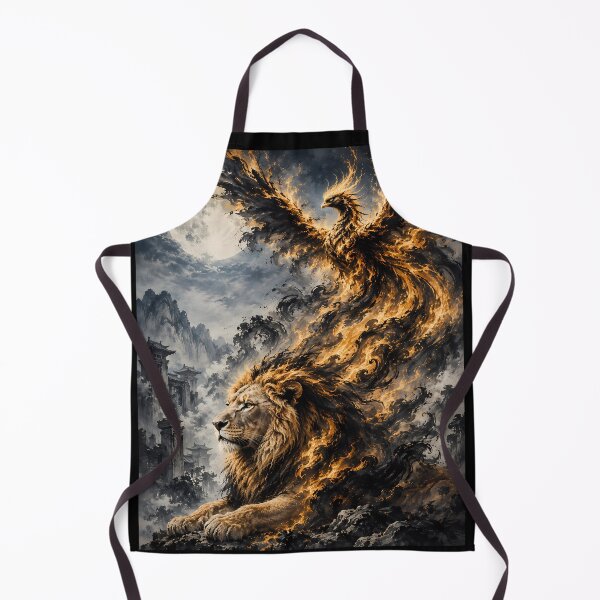 Item preview, Majestic Lion and Fire Phoenix – Black Gold Moonlit Mountain Art designed and sold by ManJiangHong.