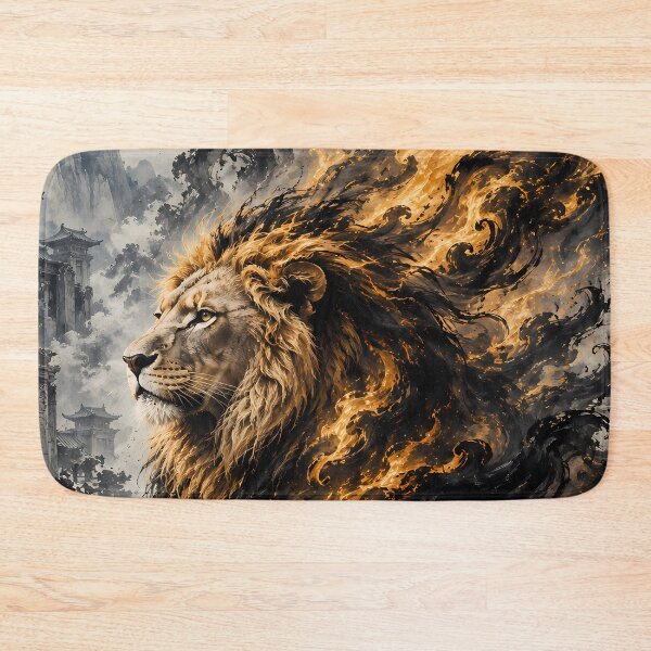Item preview, Majestic Lion and Fire Phoenix – Black Gold Moonlit Mountain Art designed and sold by ManJiangHong.