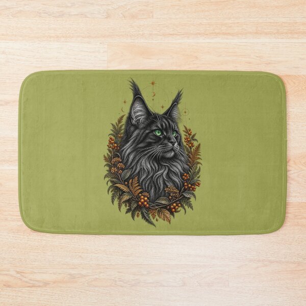 Item preview, Black Maine Coon Familiar with Emerald Eyes – Mystical Witchcore Botanical Art designed and sold by Anyshca.