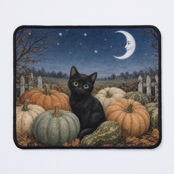 Item preview, Retro Black Cat in a Pumpkin Patch designed and sold by cikedo.