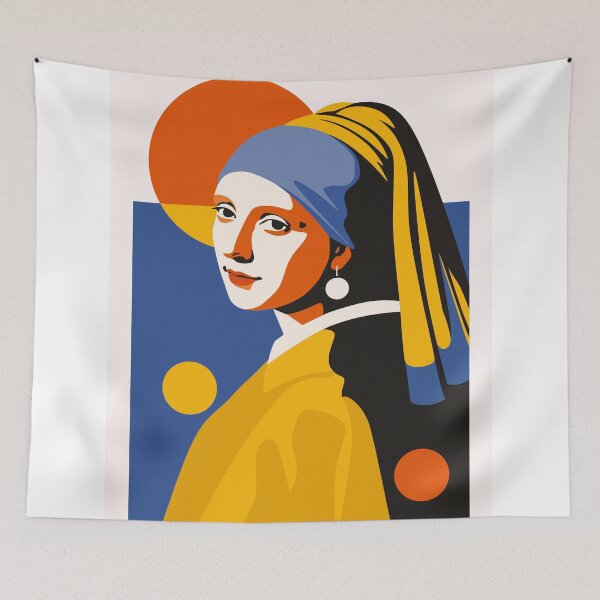 Item preview, Girl with a Pearl Earring | Modern Geometric Art | Vermeer Inspired Portrait | Bauhaus Art Print designed and sold by Studio pod Burom.