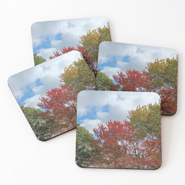 Item preview, Fall colorful leaves in blue sky and white clouds designed and sold by naturematters.