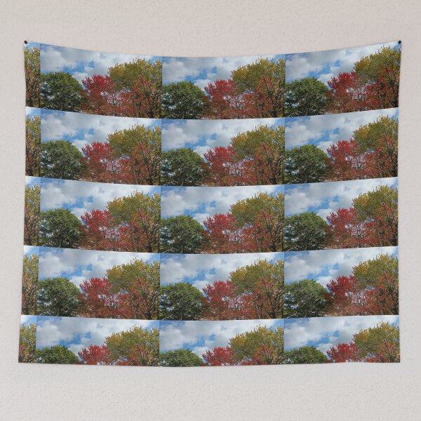 Item preview, Fall colorful leaves in blue sky and white clouds designed and sold by naturematters.