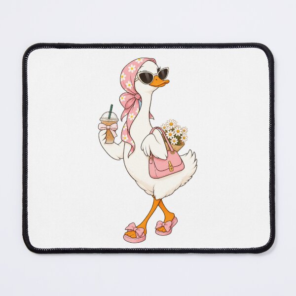 Item preview, Cute Coquette Goose with Iced Coffee | Pink Floral Headscarf Duck Sticker designed and sold by littlepiptales.