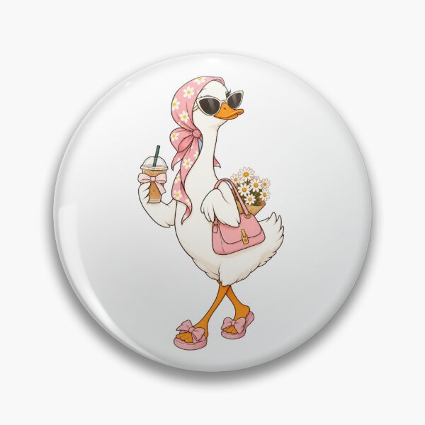 Item preview, Cute Coquette Goose with Iced Coffee | Pink Floral Headscarf Duck Sticker designed and sold by littlepiptales.