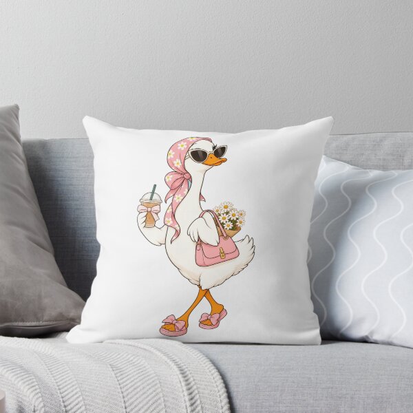 Item preview, Cute Coquette Goose with Iced Coffee | Pink Floral Headscarf Duck Sticker designed and sold by littlepiptales.