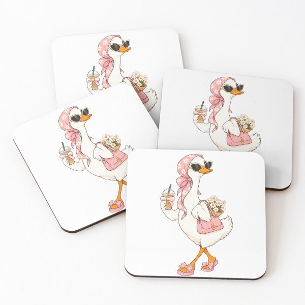 Item preview, Cute Coquette Goose with Iced Coffee | Pink Floral Headscarf Duck Sticker designed and sold by littlepiptales.