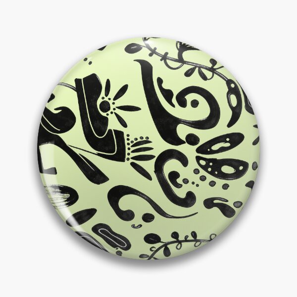 Item preview, Pastel Lemon Yellow Black Ink Folk Floral Pattern designed and sold by wissal.studio.